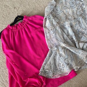White House Black Market AND Vince Camuto Fuchsia Ruffle-Neck Long-Sleeve Blouse